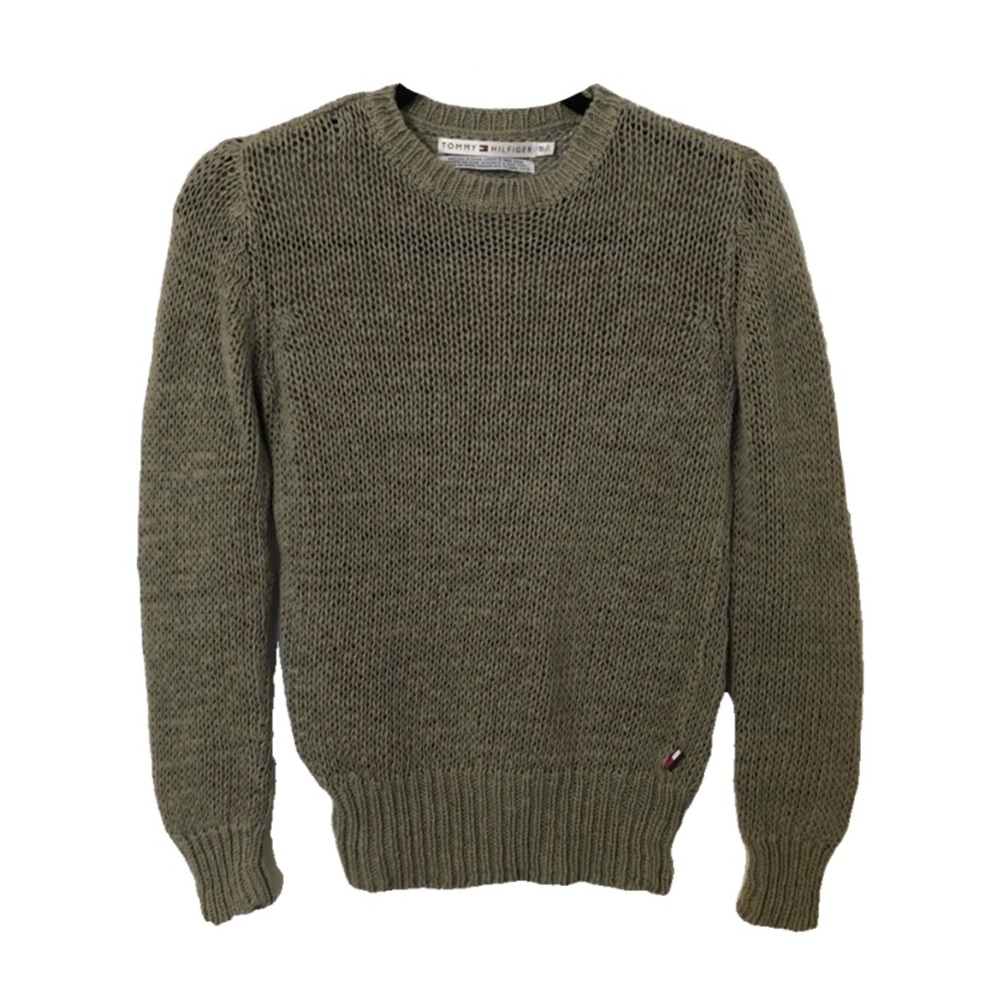 Tommy Hilfiger Green Cotton/Linen Blend Knit Crewneck Sweater
